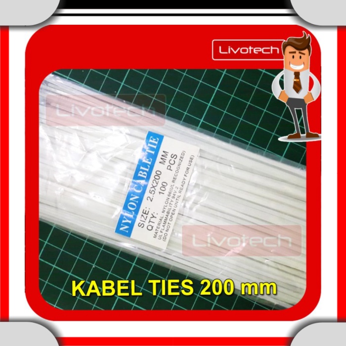 

Kabel Ties 20cm PUTIH 100pcs Nylon Cable Tie 2.5 x 200 mm 20 Tali Peng T0077