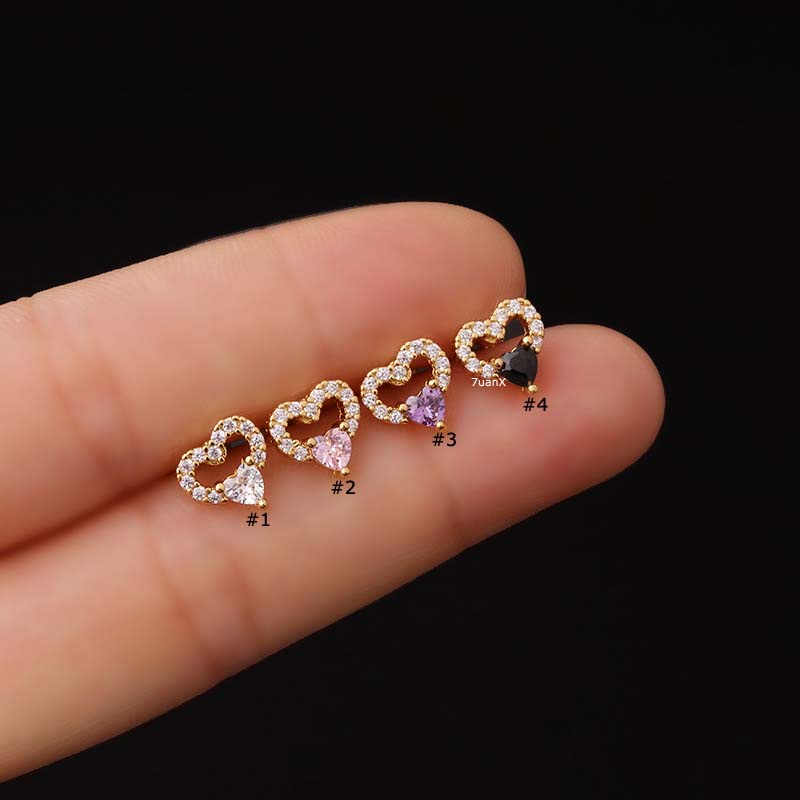 1pc Anting Tindik Tulang Rawan Telinga Bentuk Hati Ganda Bahan Stainless Steel Dengan Zircon 20Gauge