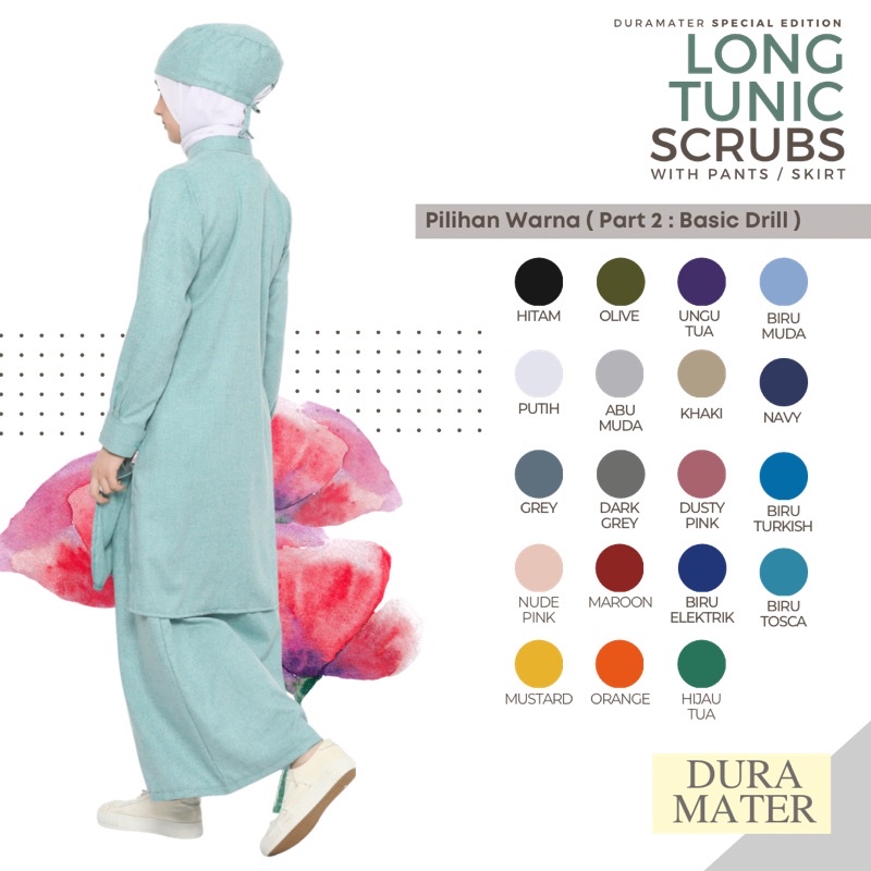 Long Tunic Scrubs Baju OKA Syari Muslimah Baju Jaga dan Jas Dokter Wanita Lengan Panjang Bahan Serat