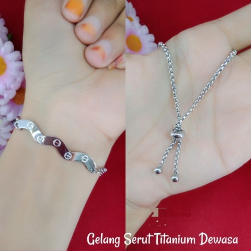 Gelang Tangan Serut Titanium Silver