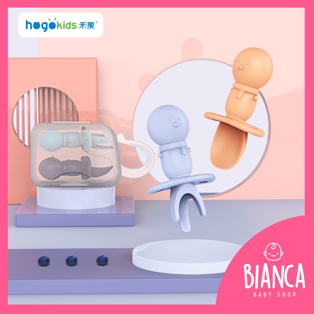 BIANCA - HK Sendok Garpu Bayi 6M+ Kombinasi 2 Warna + Box Penyimpanan