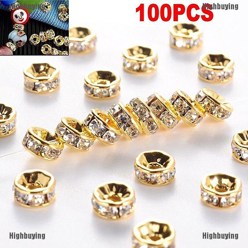 Hbid 100pcs Manikmanik Spacer Kristal Berlian Imitasi Warna Silveremas Ukuran 6mm 8mm