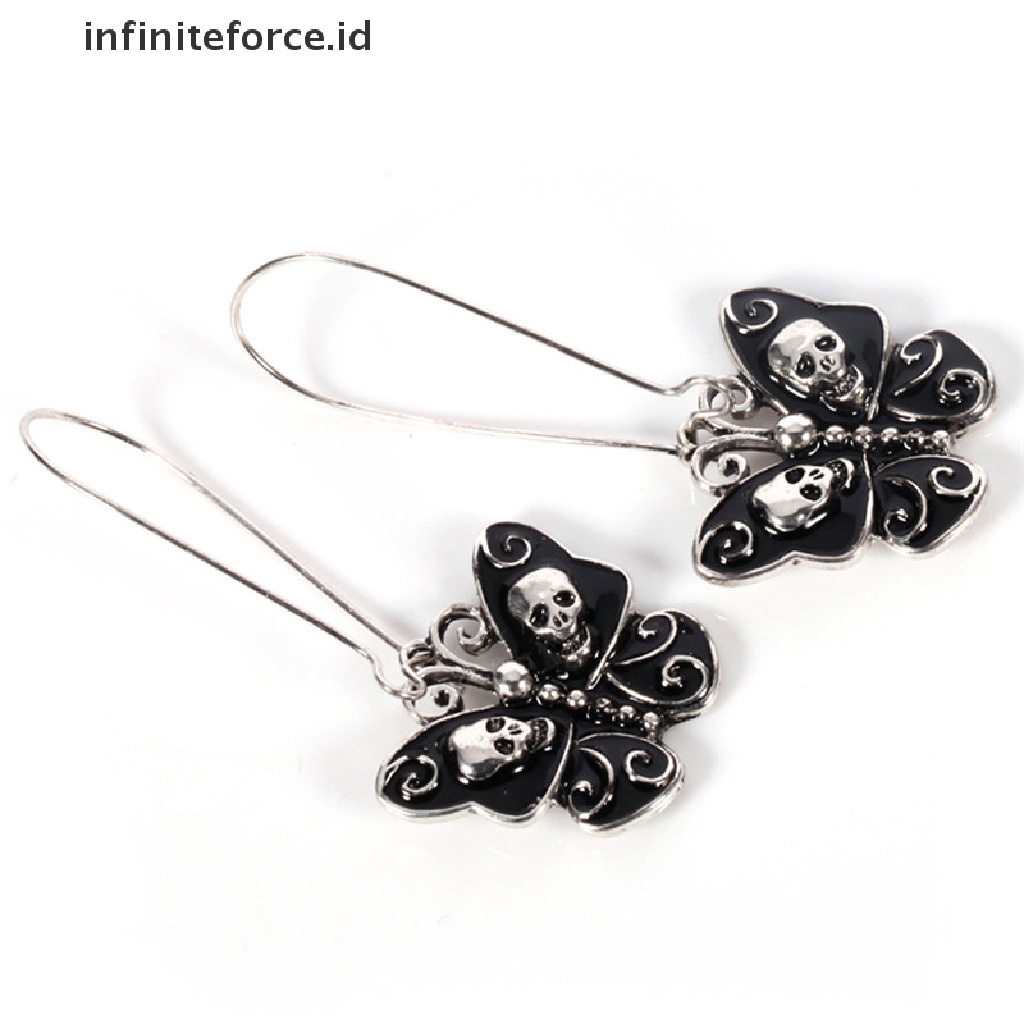 Anting Gantung Retro Punk Gothic Bentuk Tengkorak / Kupu-Kupu