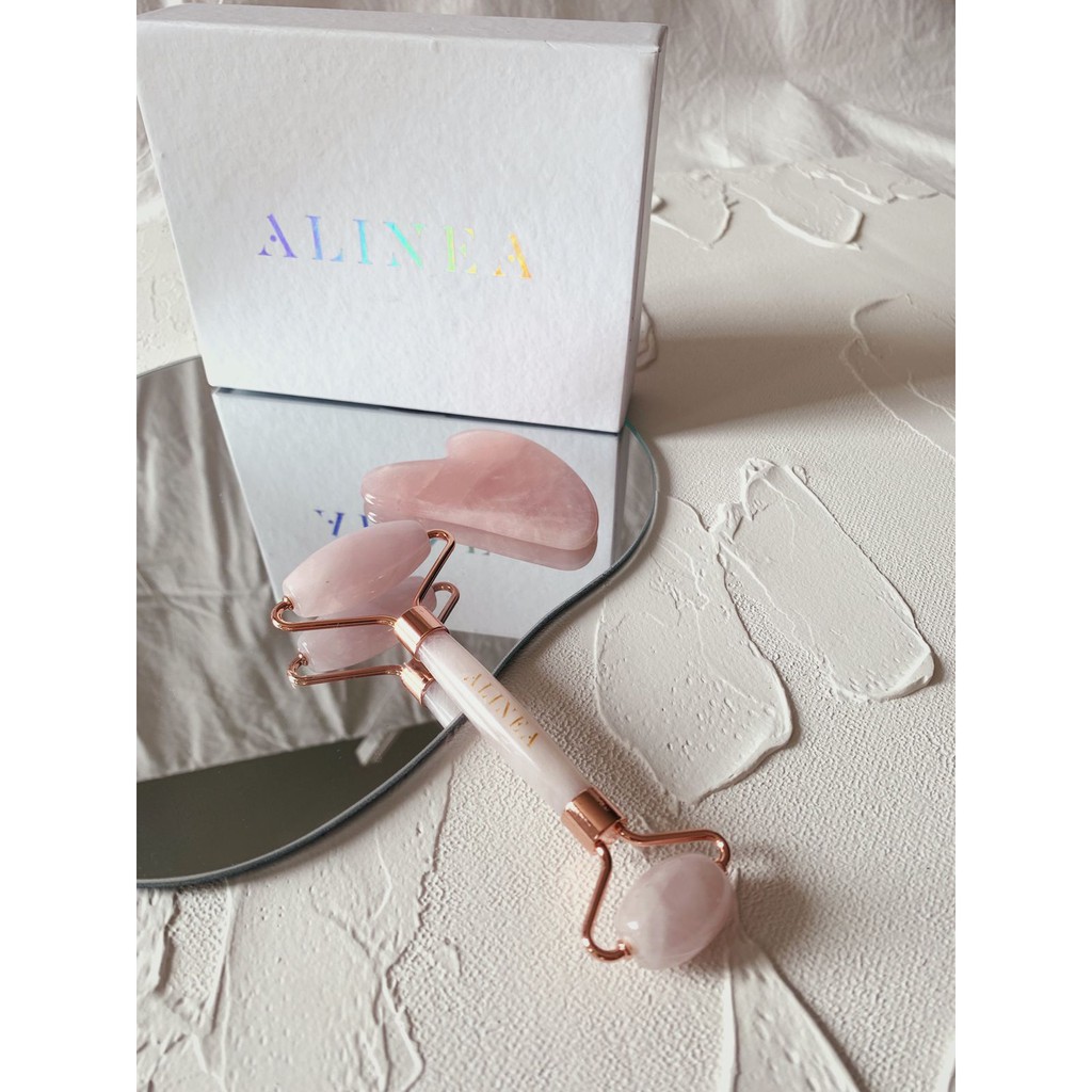 [Paket]Rose Quartz Face Roller &amp; Rose Quartz Gua Sha Massage Tool