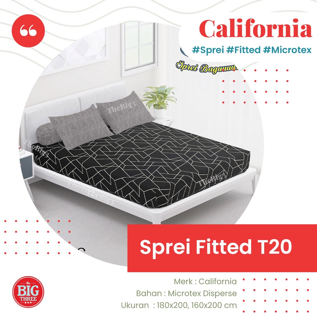 Sprei CALIFORNIA 180x200 / 160x200 motif Amore Ayara Finola Star Stripe Ziggy Millie Omera Milva Iswara Loop Mada Zuri Mosaic Myra Orly Lexxa 180 King 160 Queen SP seprai