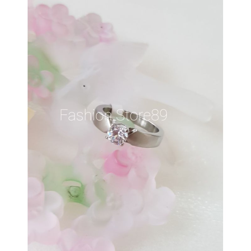 impor cincin nikah tunangan fashion cewek cowok halal titanium white antikarat silver dove kombinaso