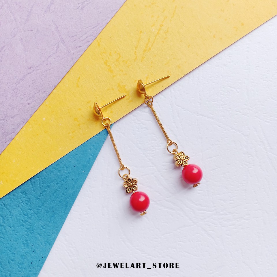 Anting Batu Koral Merah Gold