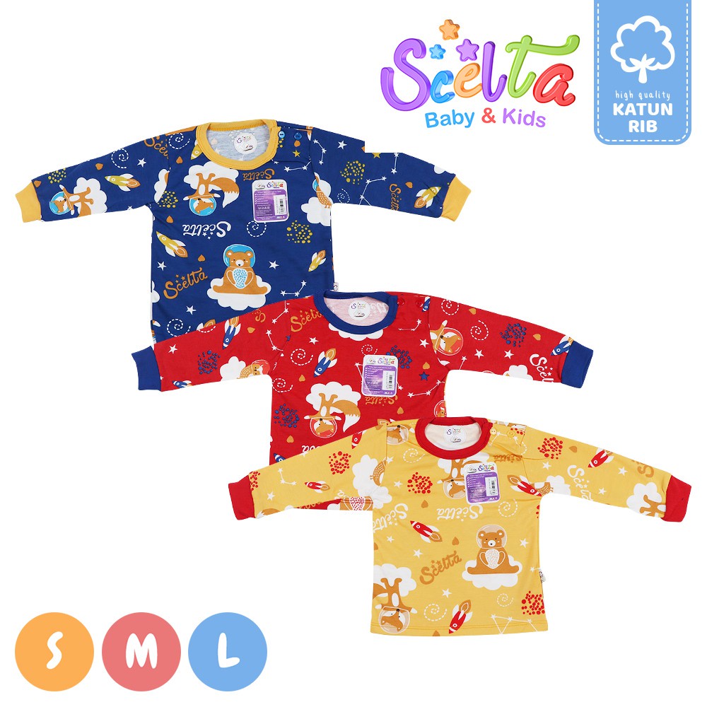 Baju Bayi Lengan Panjang Kancing Pundak Space Bear Katun Scelta Kids Ori