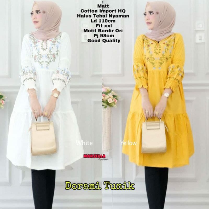 SL DORAMI TUNIK / TUNIK KATUN IMPORT LD110 / ATASAN KATUN IMPORT MOTIF BUNGA BORDIR / TUNIK CASUAL