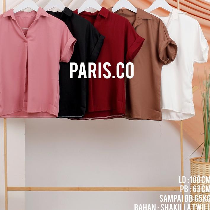 Blouse Wanita Polos Lengan Pendek Casual Putih Hitam Shakilla Twill / Kemeja Wanita Lengan Pendek Ca