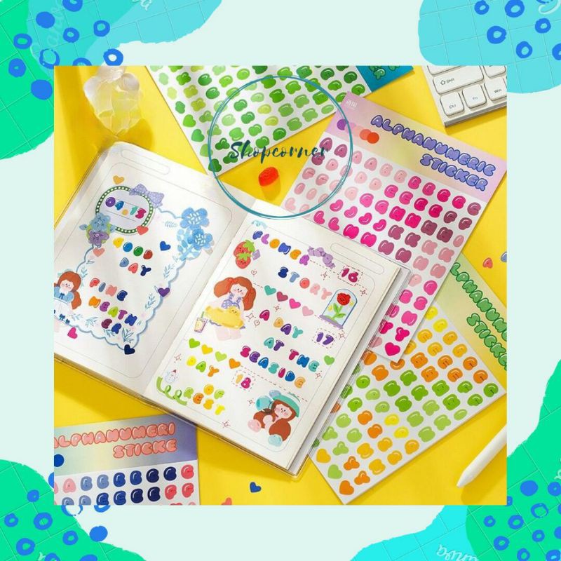 

2 Lembar Stiker / Sticker Alphabet Numeric Candy utk hiasan/scrapbook