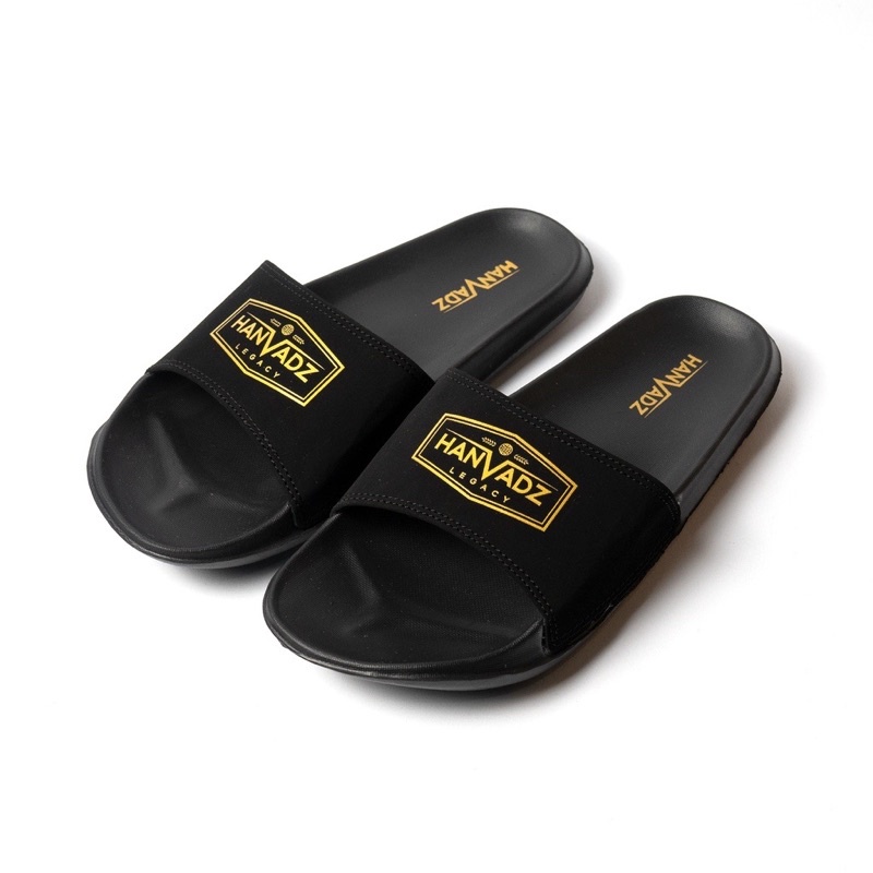 Sandal Slip On Handvadz Black Yellow Text Original