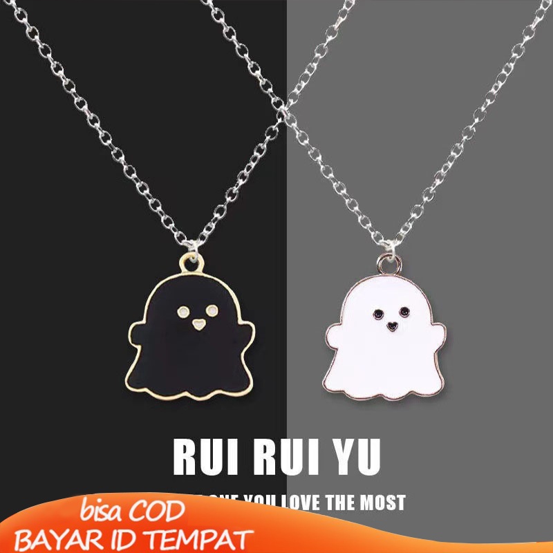 COD Kalung Liontin Kartun Hantu Kalung Liontin Aksesoris Pasangan Rantai Sweater Hadiah Halloween Aksesoris Fashion Murah Impor