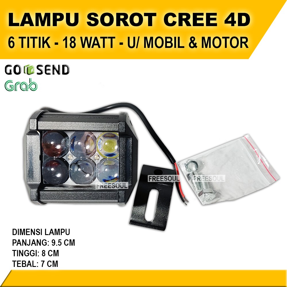 Lampu Tembak 6 Titik 4D - Lampu Mobil dan Motor Sorot CREE LED Universal - 18W - Off Road