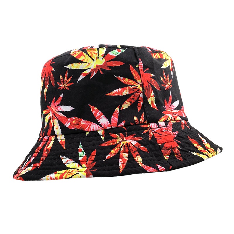 Topi Bucket Dua Sisi Motif Daun Maple Bahan Katun Untuk Unisex