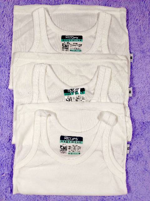 3 Pcs Singlet Ridges Balita Putih Salur Size S M L XL Pakaian Dalam Kecil