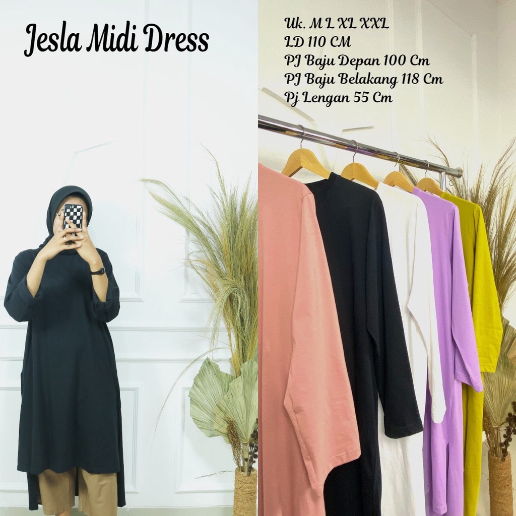 JESLA MIDI DRESS POLOS REALPICT UKURAN JUMBO BAHAN KAOS KATUN COMBED 24s UKURAN M , L , XL , XXL DRESS MUSLIM JUMBO VIRAL MIDDI DREsS TERBARU OUTFIT CASUAL Gamis Midi Dress Terbaru 2022 Basic Mini Dress