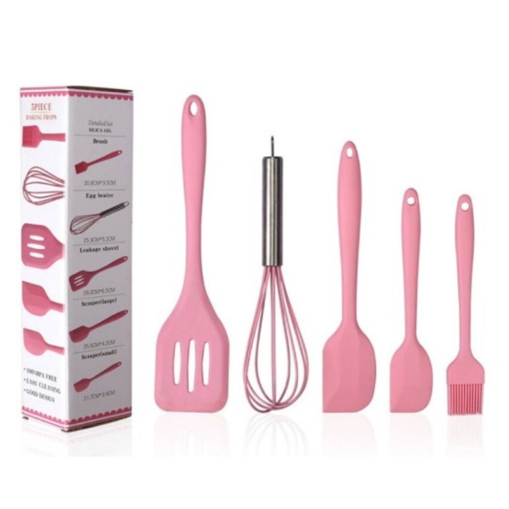 Baking Props 5 Pcs Kocokan Telur, Spatula 3 Pcs, Kuas Kue Silikon / Spatula Set