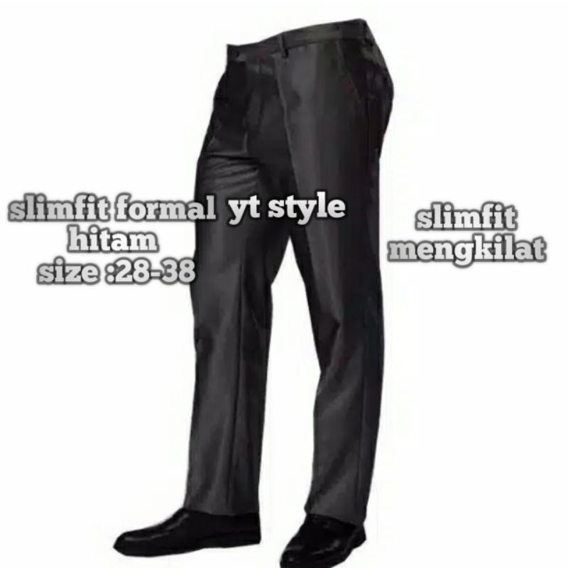 (original evabil) Celana Formal Pria Dasar Mengkilap METALIK Slimfit / Kantor Kerja Panjang