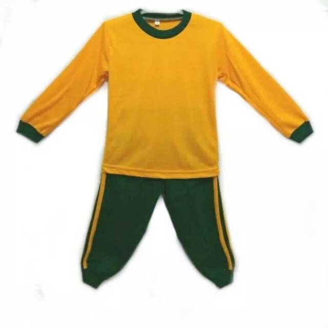 Seragam olahraga PAUD TK kuning kunyit - hijau botol