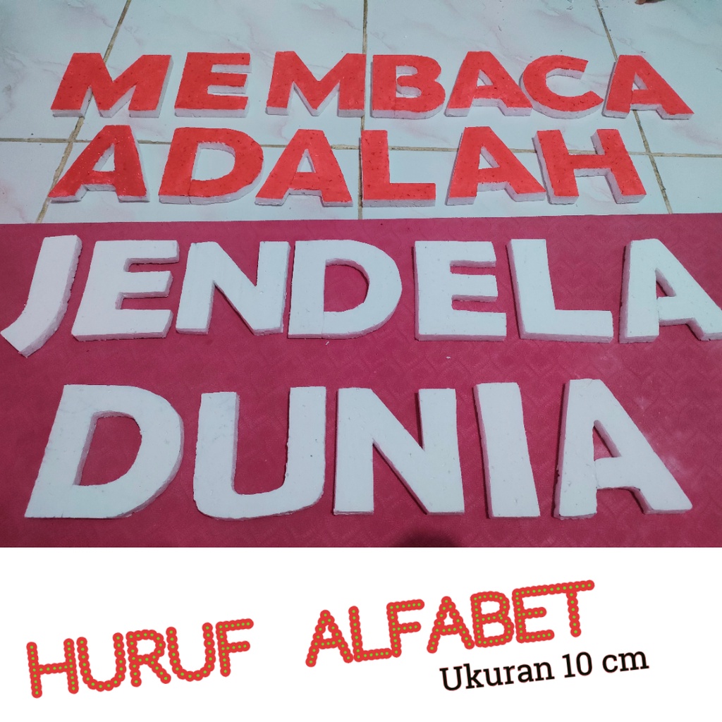 HURUF AFLABET A-Z dan ANGKA TIMBUL Styrofoam / GABUS Tebal 1 cm HUT RI