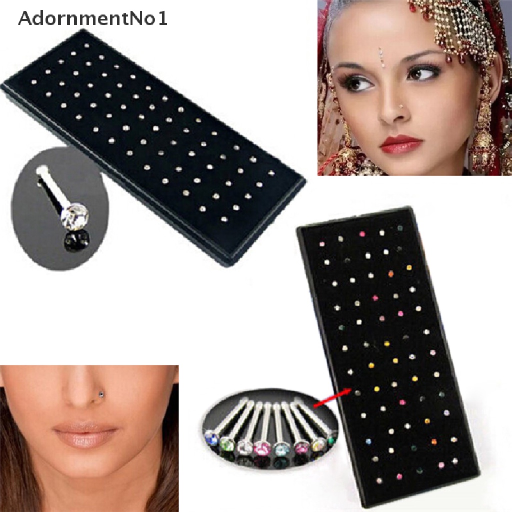 (AdornmentNo1) 60pcs / Set Cincin Tindik Hidung / Tubuh Bahan Stainless Steel Hias Kristal / Berlian Imitasi Untuk Wanita