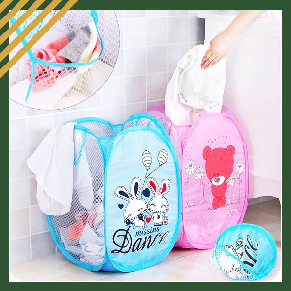 R301 Keranjang Laundry Baju Kotor Motif Karakter Lipat Basket Storage Pakaian Hamper Bag Loundry IJN