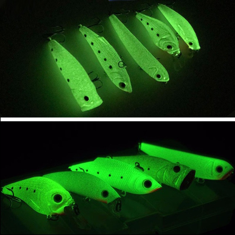 5Pcs Boxed Luminous Minnow Umpan Pancing VIB/Pencil/Popper/Crankbait Fishing Lures Swimbait Topwater Ikan Kail Memancing Tackle