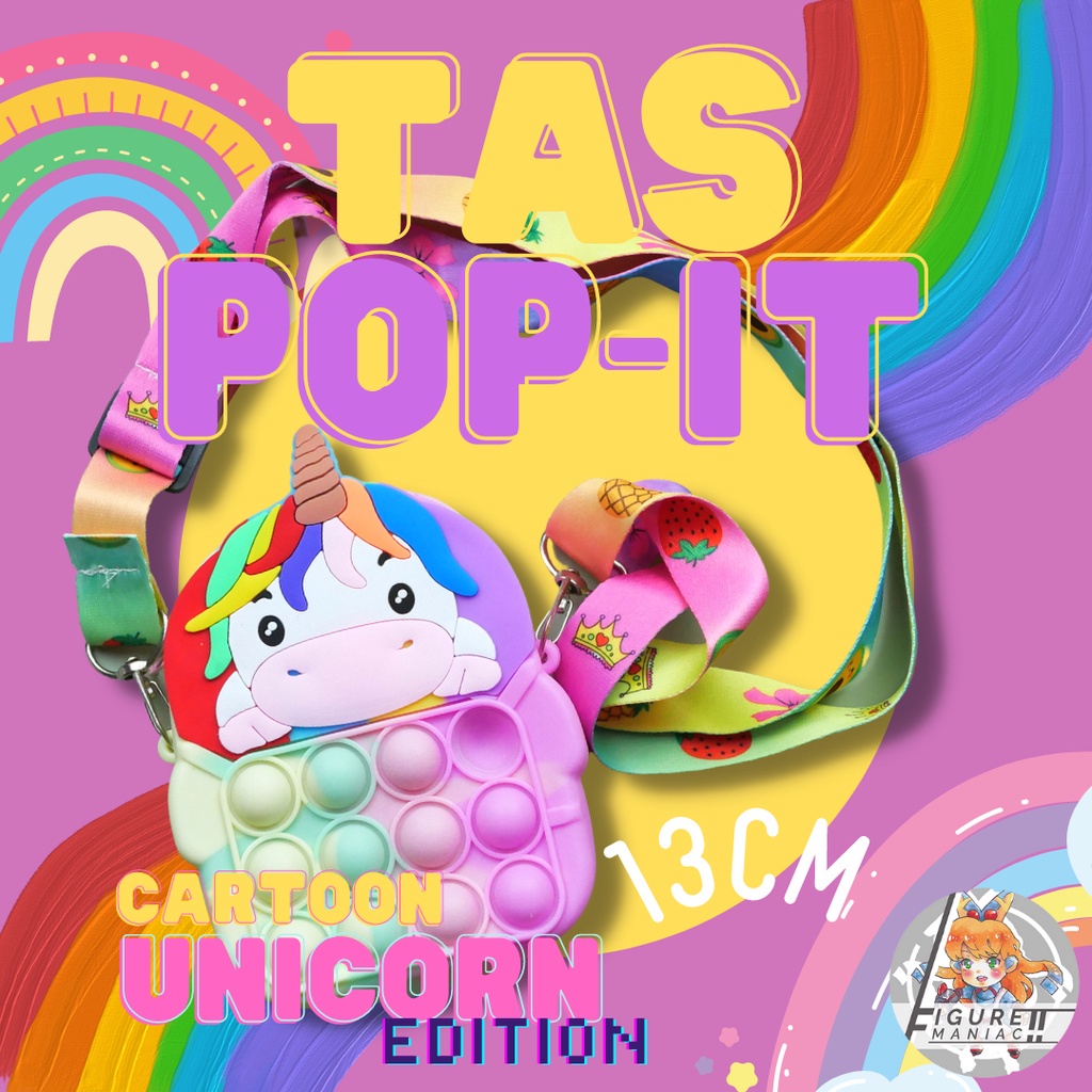 Figure Maniac - Tas Pop It Mini Medium Selempang 15 CM Rainbow Butterfly Unicorn Tas Anak