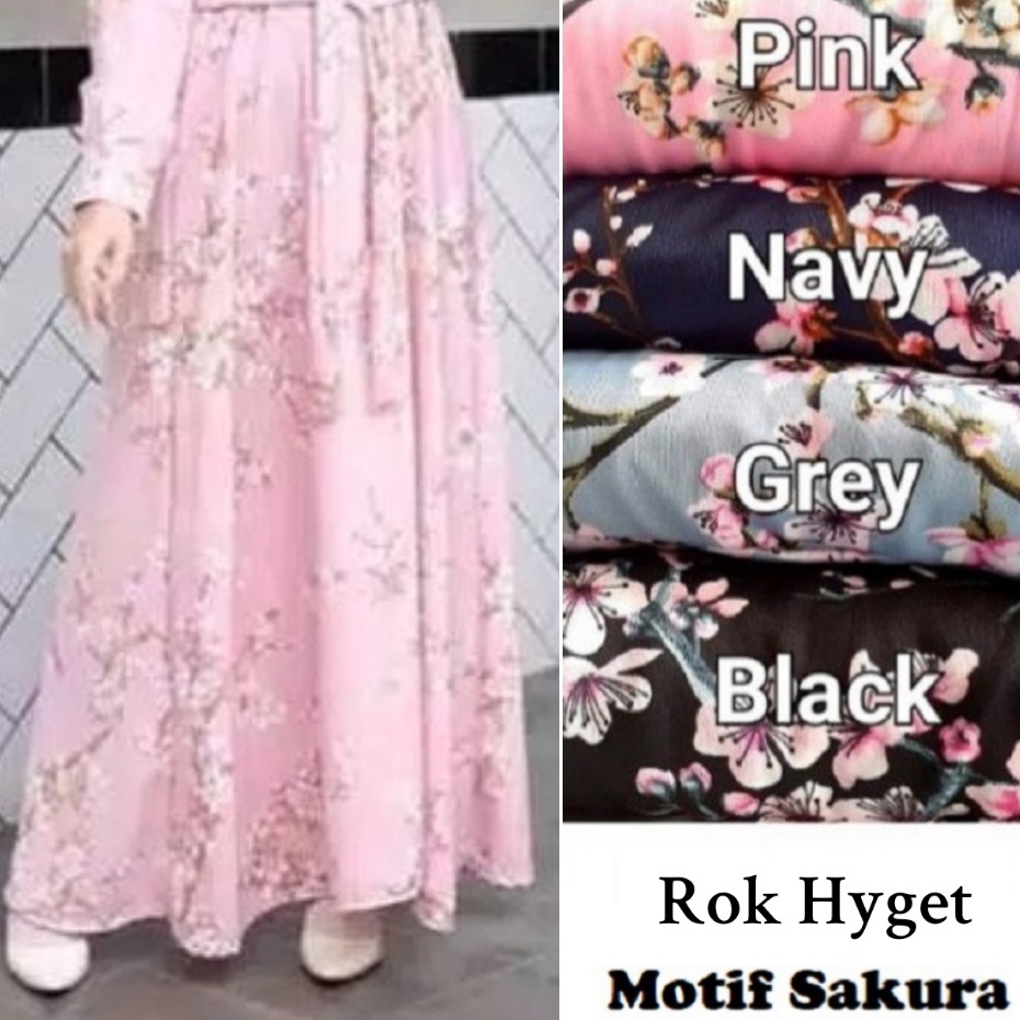 (1KG = 6pcs) ROK MUSLIM HYGET BUNGA MAYUNG - ROK MOTIF SIMPLE PANJANG MURAH maxi skirt jumbo wanita-Rok Sakura - NAVY