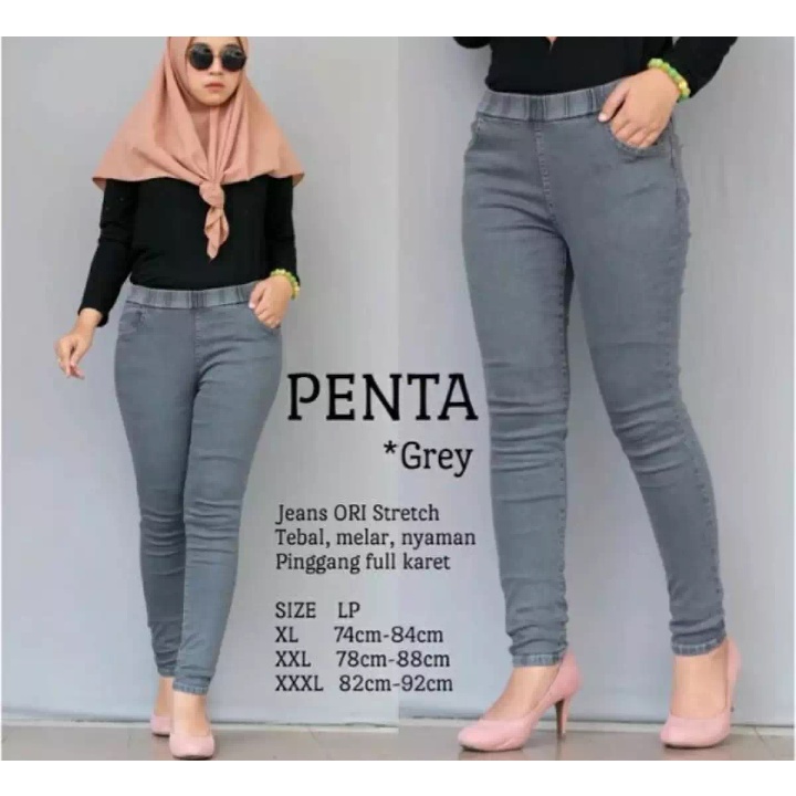 PROMO TERMURAH - Celana Jeans Wanita - Jumbo - Pinggang Karet - Denim Melar Street