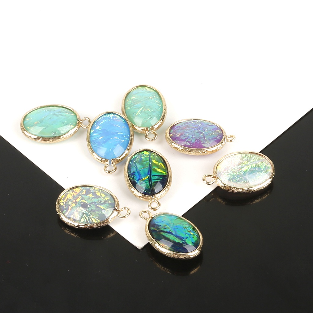 2 Pcs 15 X 20 Mm DIY Resin Anting-Anting Aksesoris Gelang Liontin Logam Tembaga Pesona Oval Berlapis Emas Pesona untuk Membuat Perhiasan