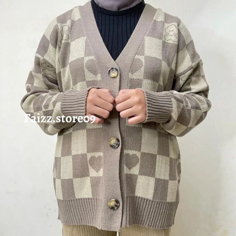 JASMINE CARDY RAJUT IMPORT OVERSIZE/CARDIGAN MOTIF KOTAK CATUR LOVED BAHAN RAJUT TEBAL LEMBUT PREMIUM STORE09 MURAH