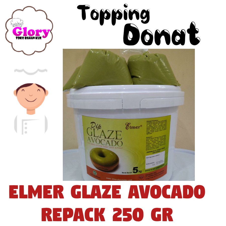 

elmer glaze avocado repack 250gr/ glaze alpukat topping donat