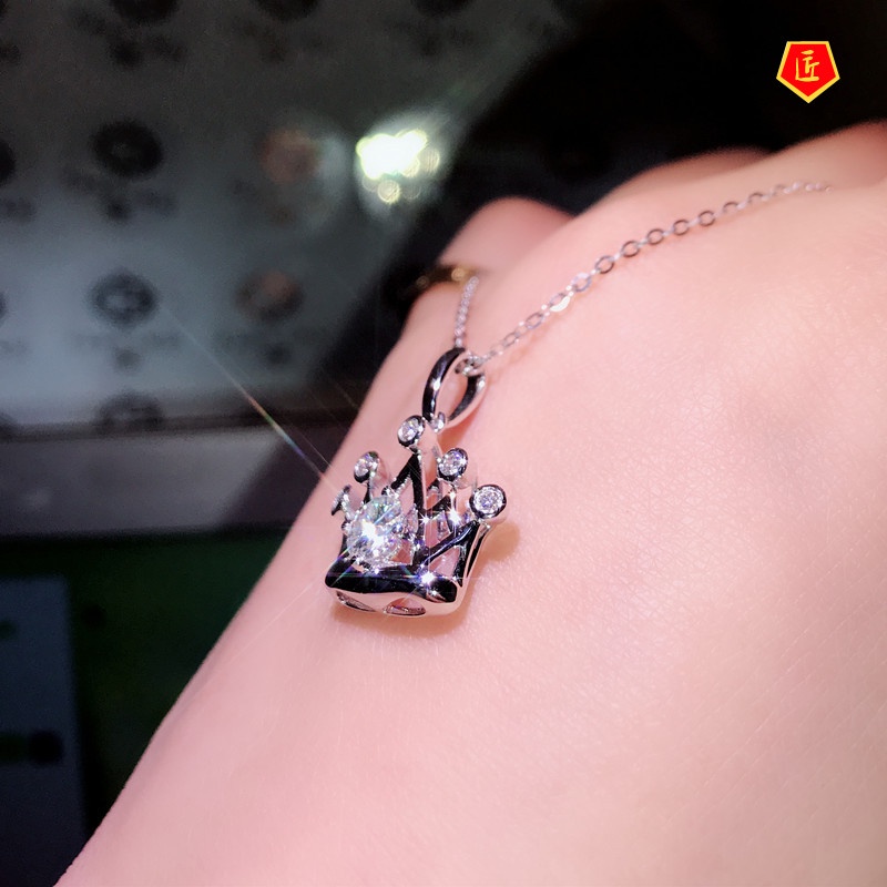 [Ready Stock]Crown Pendant Women's Diamond Necklace Fashionable and Elegant