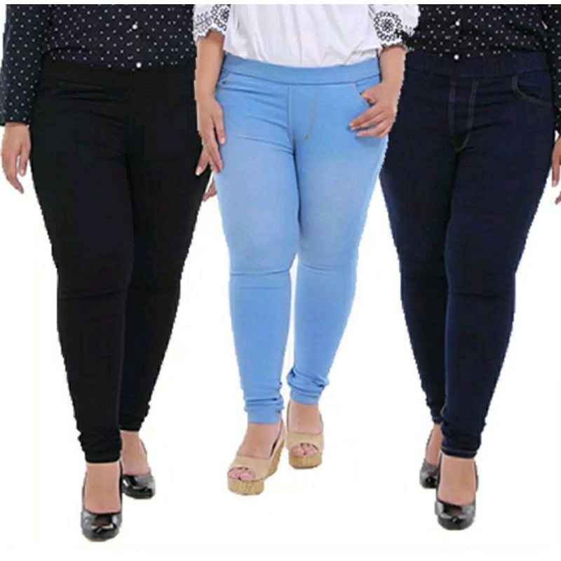 Celana Legging Jeans Jumbo Tebal Premium 31-42 Big Size Jumbo Lembut Elastis High Waist Bigsize Cela