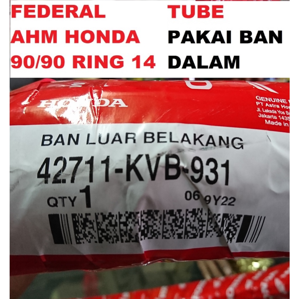 Ban FEDERAL HONDA AHM 90/90 ring 14 Ban Luar Belakang Motor Beat Vario