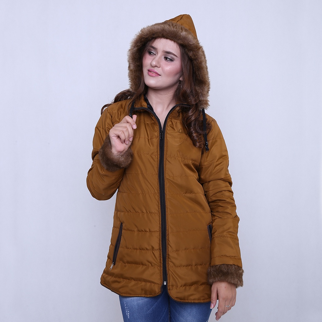 Jaket Gunung Parka Outdoor Musim Dingin Bulu Hoodie Wanita Original Kualitas Premium