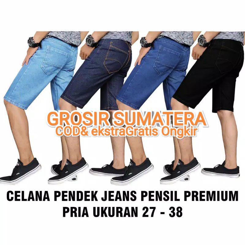 CELANA PENDEK JEANS PRIA / JEANS COWOK MEDAN SUMATERA UTARA RIAU NIAS ACEH / JEANS PENDEK HITAM BIRU
