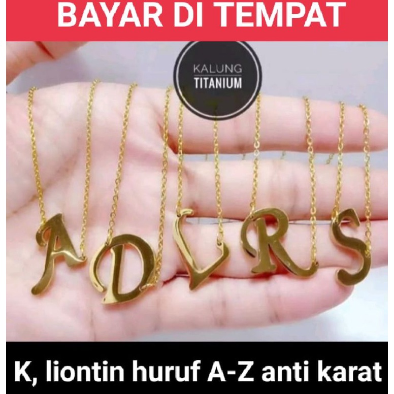 Kalung liontin huruf wanita titanium lapis emas 23 k anti karat anti alergi tersedia liontin huruf A