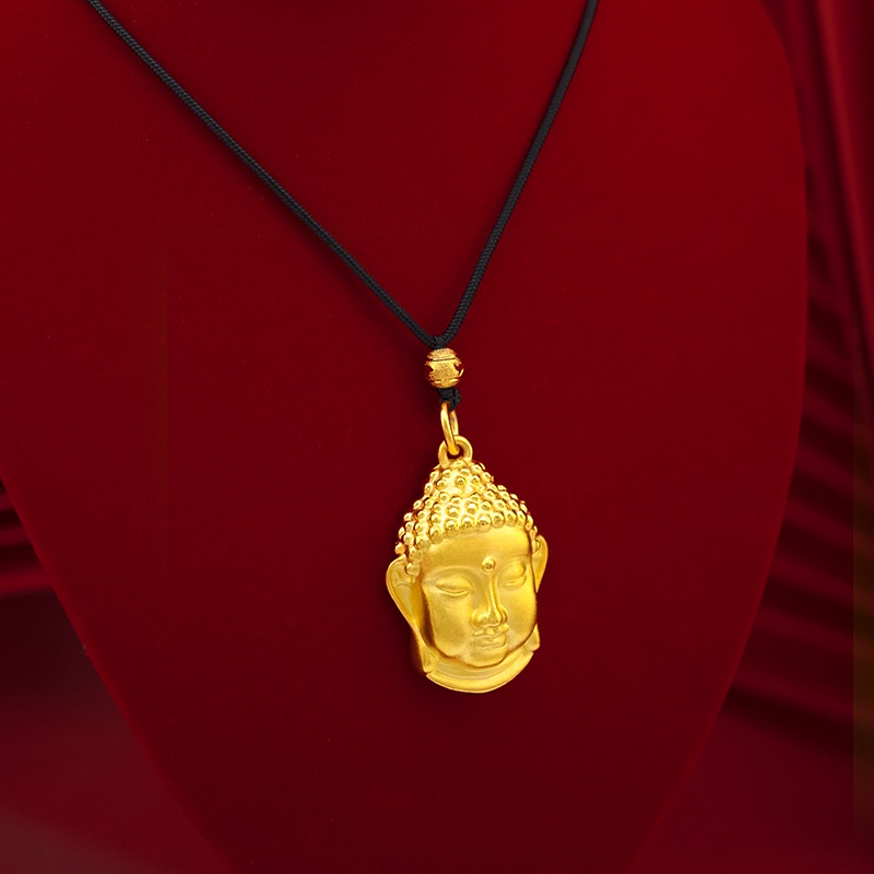 Kalung Liontin Kepala Buddha Emas Asli Kadar 375Gaya Korea Untuk Pria Dan Wanita