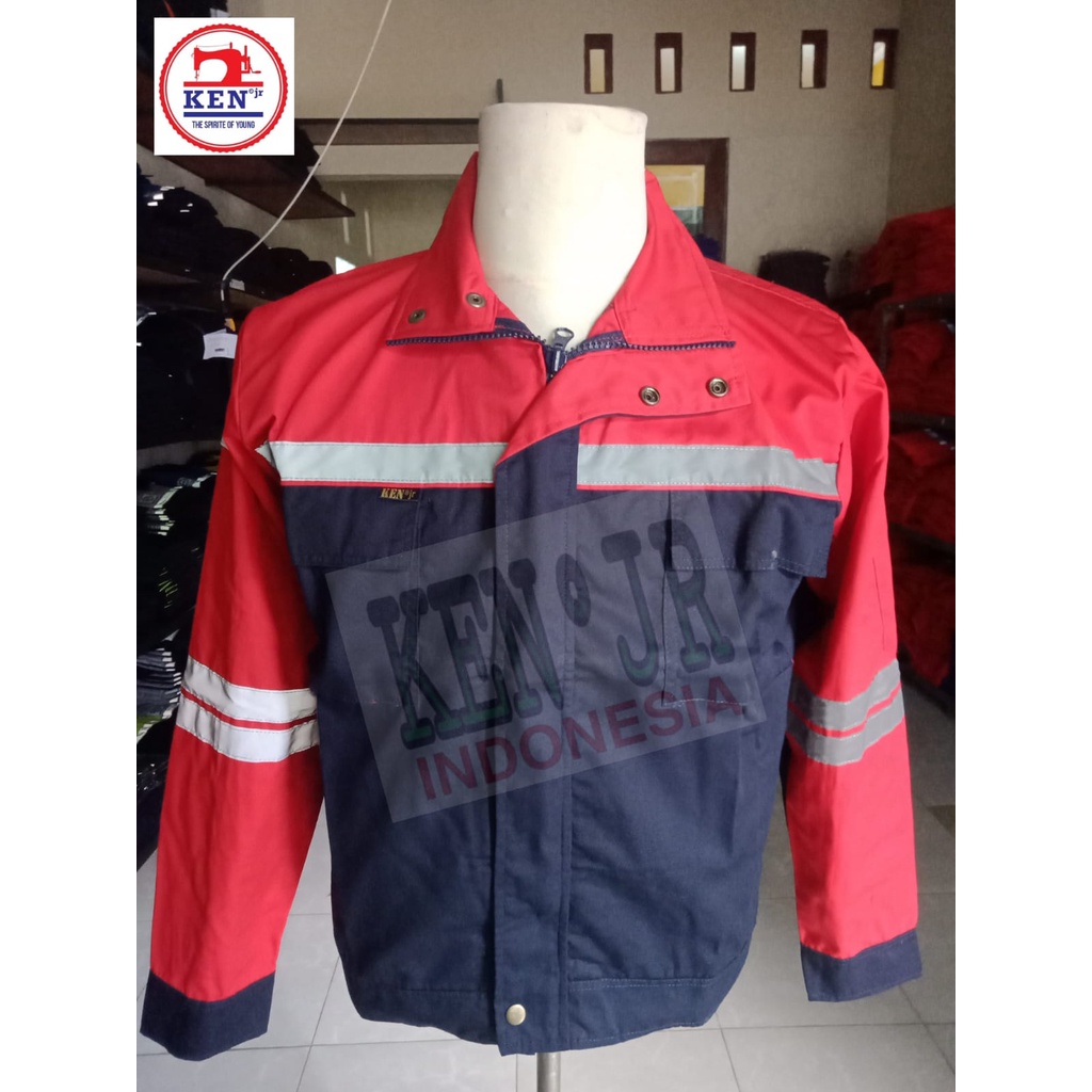 Bagus Uniform - Pakaian Kerja Seragam Proyek SemiJaket Warna Dongker Merah Full Dada