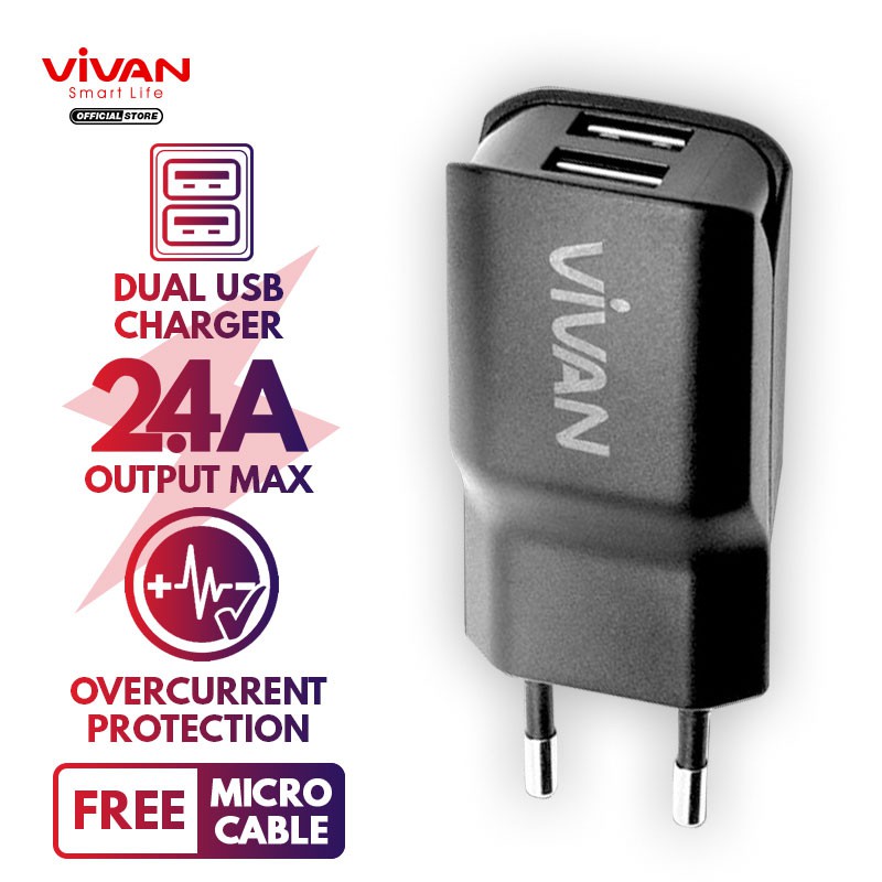 Charger Casan VIVAN DD01 Dual USB HP Adaptor Kepala Batok