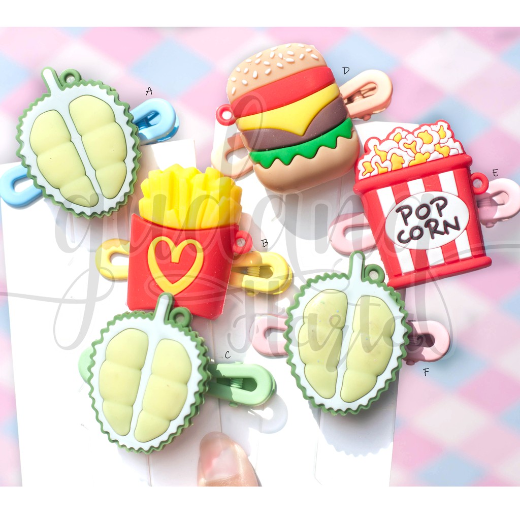 Jepit Rambut Snack 3D Hairclip Makanan Burger Popcorn Fries GH 201411