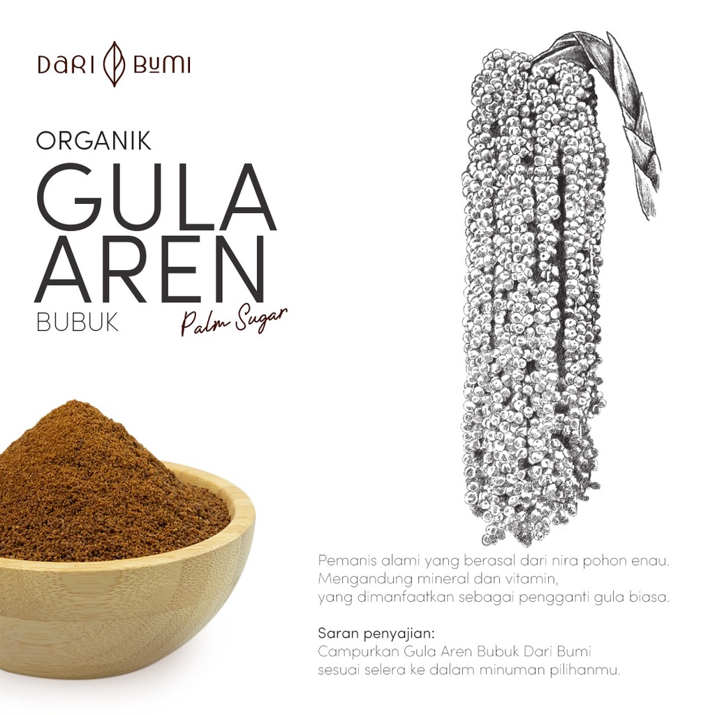 Gula Aren Bubuk Original DARI BUMI 500gr - Premium Organic Palm Sugar