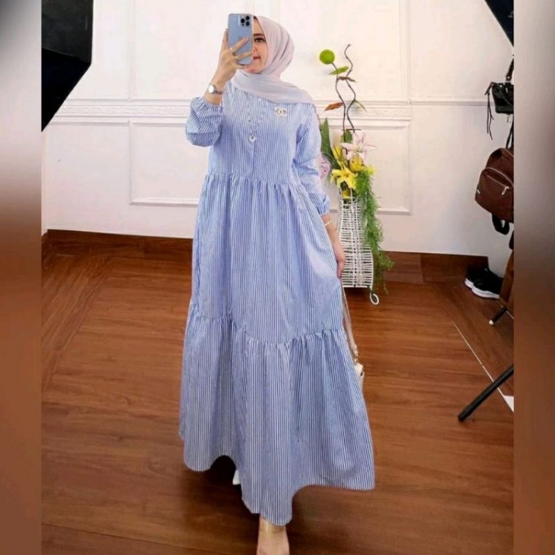 Chika midi dress salur fashion muslim wanita