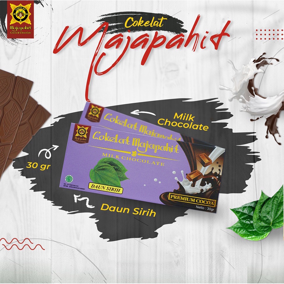 

Cokelat Majapahit Bar 30 gr | Daun Sirih Milk Chocolate | Cokelat Susu Ekstrak Daun Sirih/Coklat Batangan