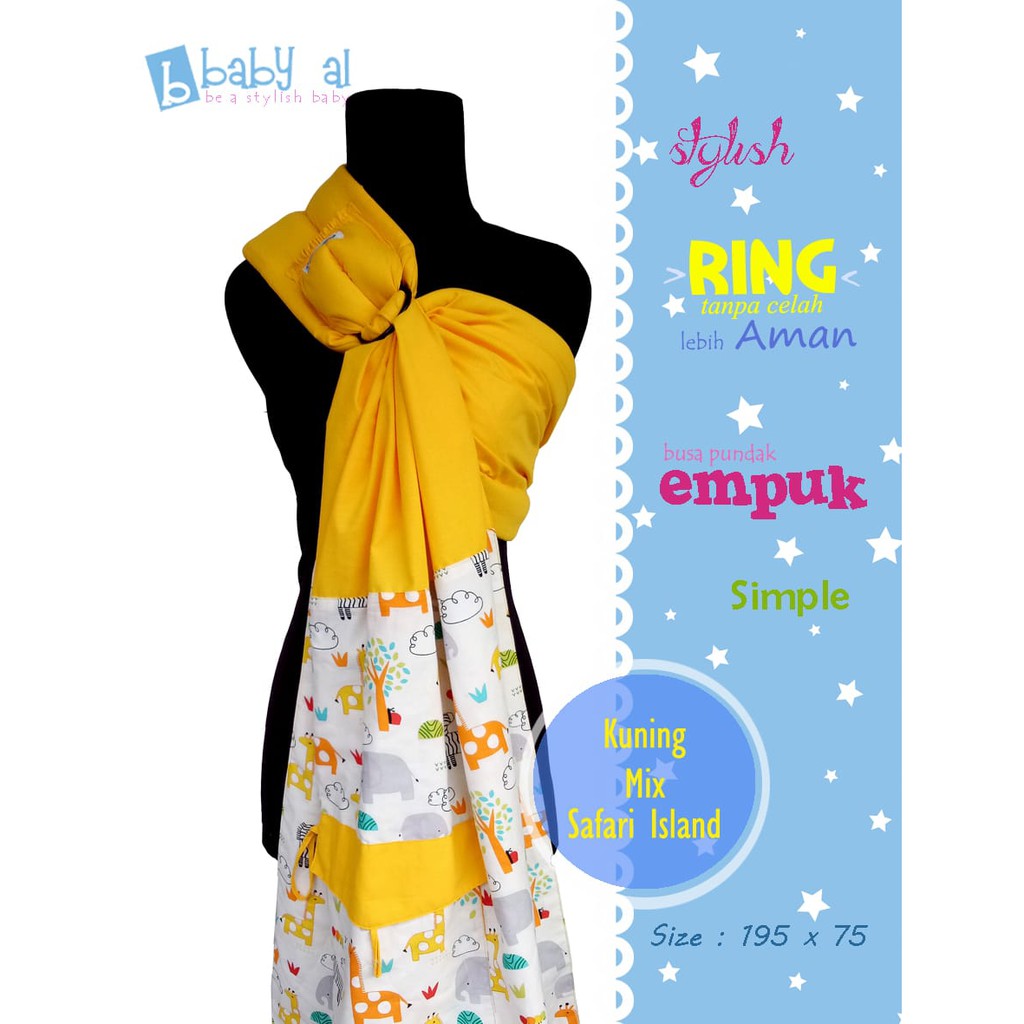 Gendongan Ring Sling Baby Al - Kuning Mix - Baby AL Gendongan Bayi