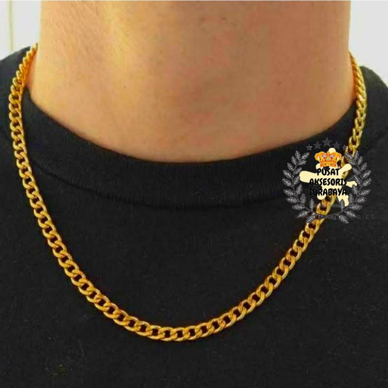 KALUNG TITANIUM RANTAI FIGARO SISIK NAGA EMAS  IMPOR FASHION HIP HOP KOREA