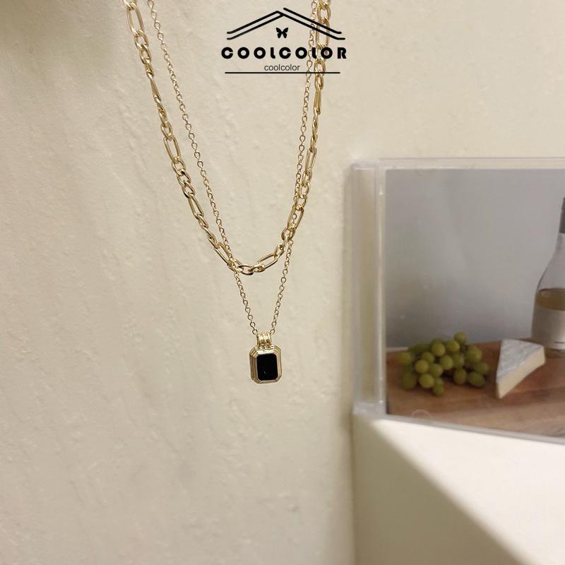 COD❤️ Kalung Temperamen Sederhana Rantai Klavikula Kalung Berlapis Ganda Hitam  Aksesoris Wanita Fashion Mewah Korea